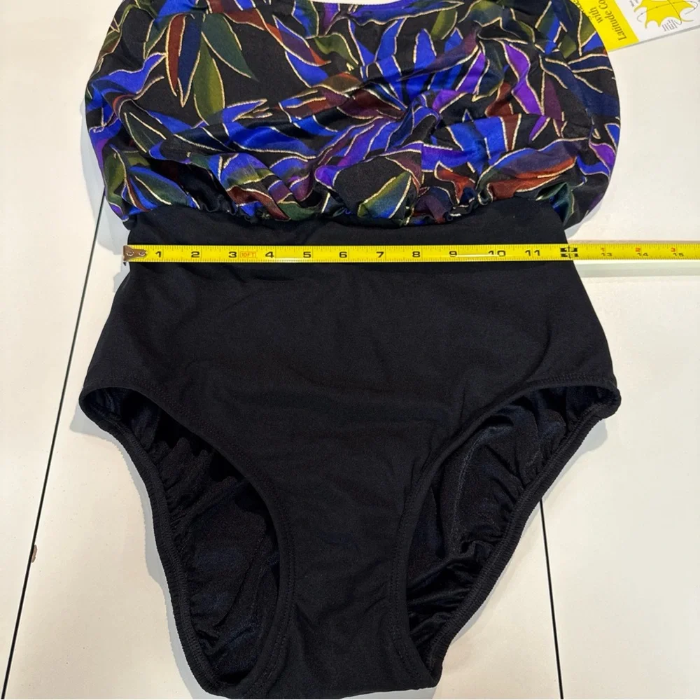 VTG Longitude Women's Sz 10 One Piece Swimsuit Black Button Floral‎ Top Tropical